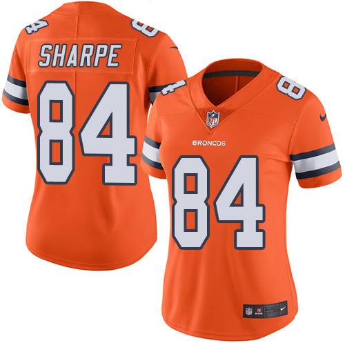 Nike Broncos #84 Shannon Sharpe Orange Women's Stitched NFL Limited Rush Jersey - Click Image to Close